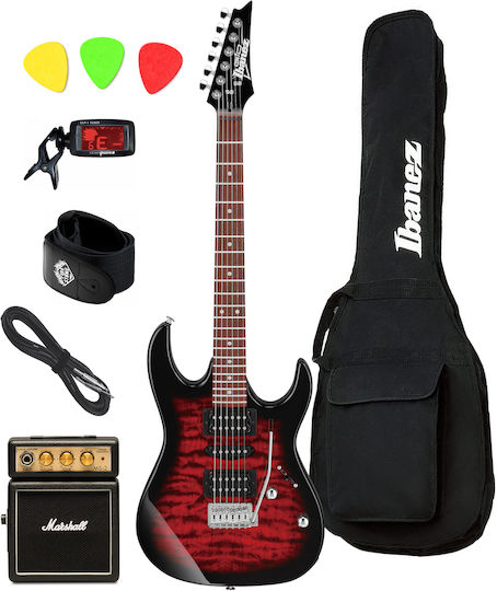Ibanez Grx 70 Qa Transparent Red Burst Standard Bundle