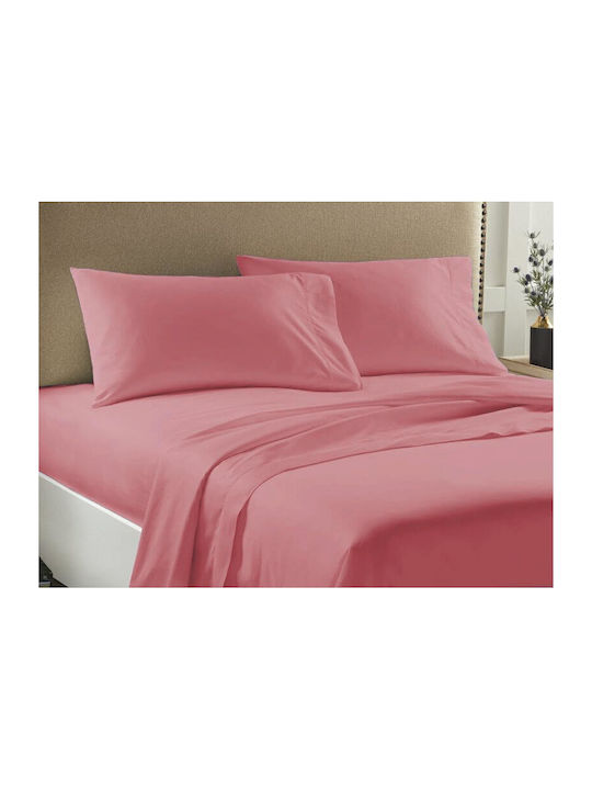 Economy Bed Sheet Set With 2 Pillowcases Super-Double 225x263cm Coral 3 Pieces