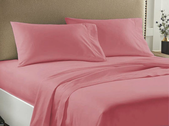 Economy Bed Sheet Set With 2 Pillowcases Super-Double 225x263cm Coral 3 Pieces