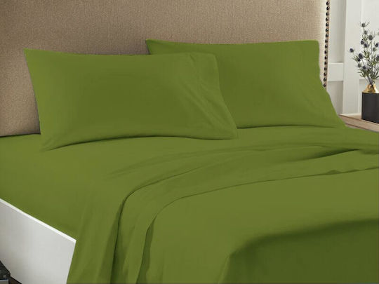 Economy Set Bed Sheets for Single Bed with Rubber Hugger 100x200+33cm Olive Green 3 Pieces