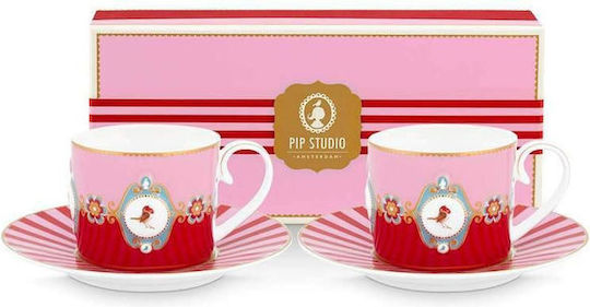 PiP Studio Love Birds Σετ Φλιτζάνια Cappuccino από Πορσελάνη Κόκκινα 250ml 2τμχ
