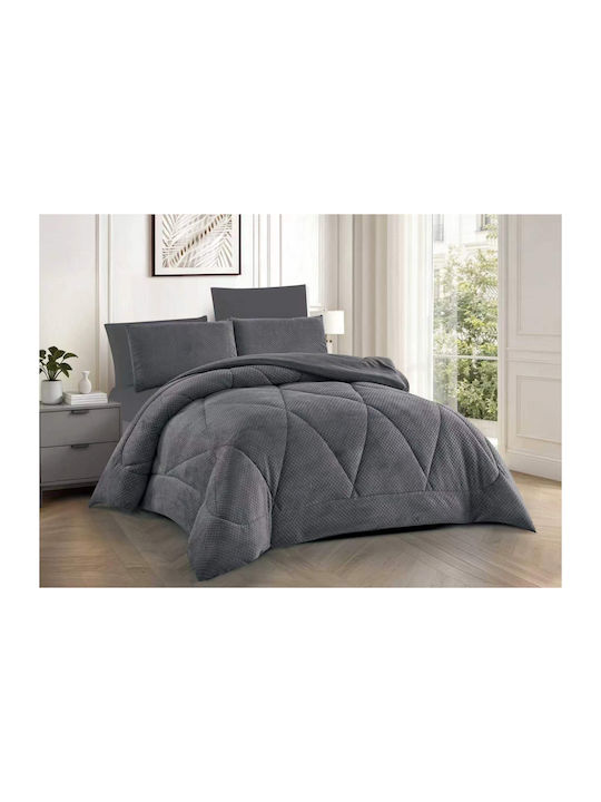 Alpha-Market Sherpa Comforter Set Super Double 220x240cm Grey