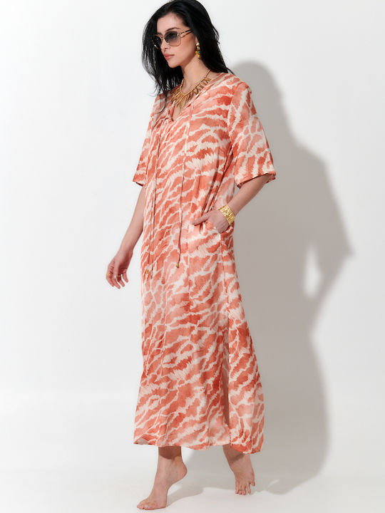 Sommer Maxi Damenkleid mit Tränen Koralle S262013