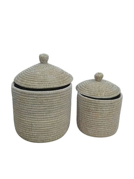 Liberta Set Decorative Baskets Plastic with Lid White 37x37x38cm 2pcs