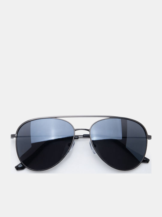 Luigi Unisex Sunglasses With Black Metallic Frame And Black Lens
