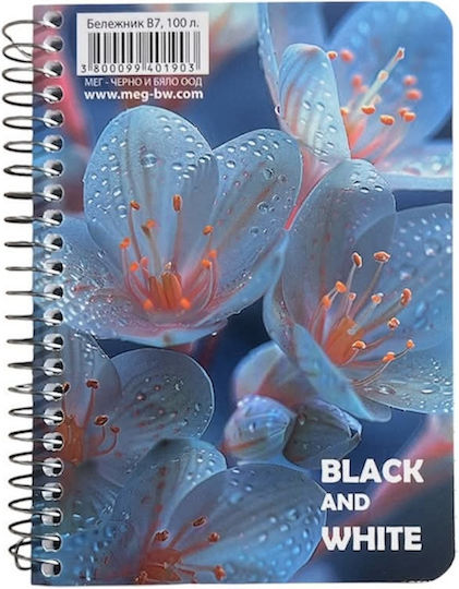 Black & White Water Lily Spiral Notepad 100 Sheets Ruled Black