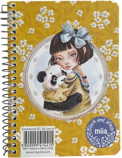 Black & White Panda Spiral-Notizblock 80 Blätter Geregelt Schwarz