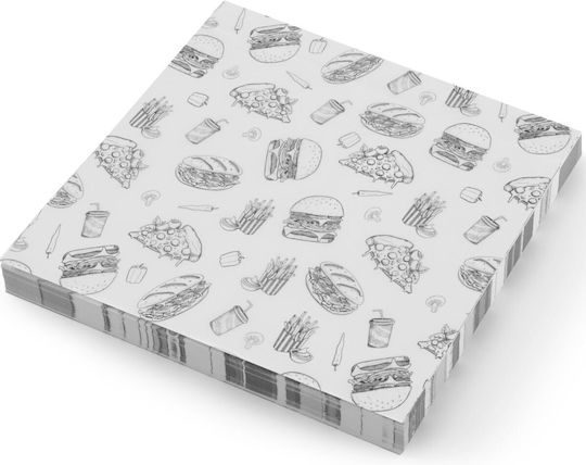 Hârtie de Copt pentru Gustări Cartofi Prajiți 30.5x30.5 Cm Model Fast Food 500 Bucăți