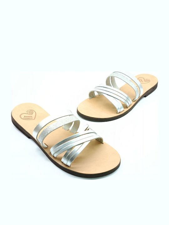 Leather Women's Flat Sandals Silver