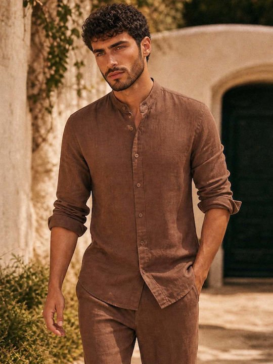 Panda Clothing Μακρυμάνικo Λινό Πουκάμισο σε Κα...
