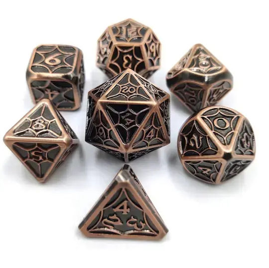 Suegao Set 7 Spinnenweben Solide Metallwürfel Rollenspiele Kupfer Schwarz