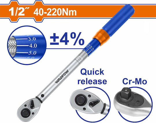 Wadfow Гайковерт Каре 1/2" Въртящ момент 40-220 Nm с Дължина 50.5см