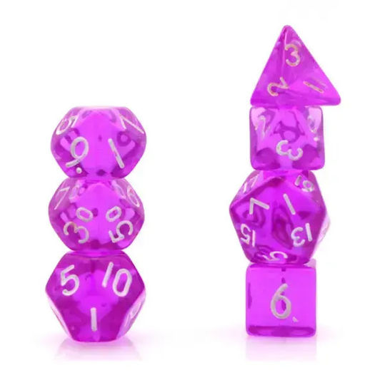 Suegao Set 7 Mini Transparente Würfel Rollenspiele & Miniaturenkriegsspiele Lila Weiß