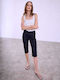 Celestino Damen Capri Hose Elastisch Slim Fit Schwarz