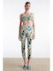 Pantaloni Dama Albastru Set Cu Pantalon High Rise Fit Slim Floral