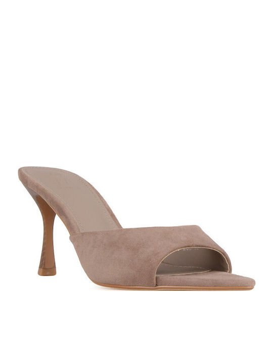 Silia D Suede Mules With High Heel In Brown Colour
