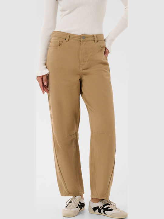 High Rise Women's Jean Pants in Loose Fit Brown