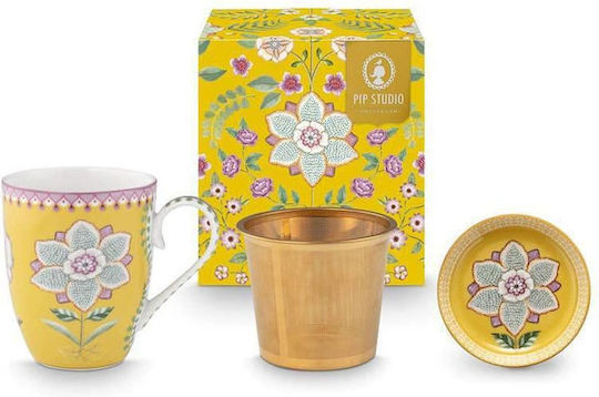 PiP Studio Lily&lotus Set of Tea Cups Made of Porcelain Yellow 3 Pieces