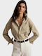 Long Sleeve Women's Shirt Tan Striped