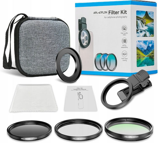 Apexel Filter Set 3-in-1 Cpl Uv Nd32 Filter Phone Camera 67mm Clip Adapter To 52mm Apexel Apl-67fl3n