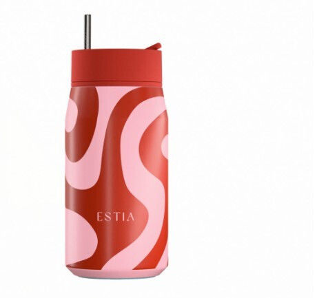 Estia Lens Save The Aegean Thermos Stainless Steel Bottle 360ml Coral Waves with Straw
