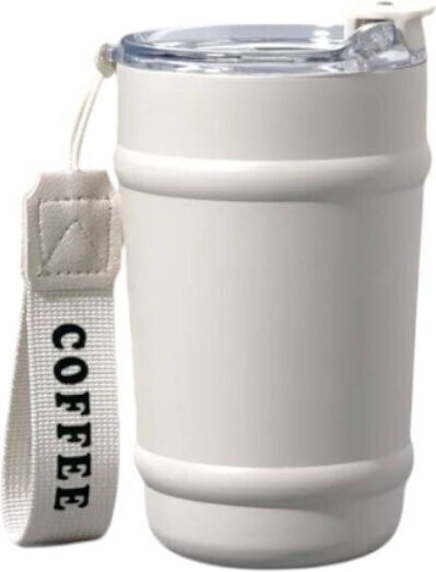 Tragbarer Thermosflasche Thermosflasche Edelstahl Kunststoff 350ml Weiß mit Handgriff