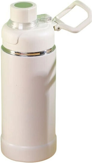 Pahărel Portabil Termos Sticlă Termos Oțel Inoxidabil / Plastic 750ml Alb cu Mâner