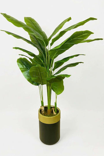 Stewehome Artificial Banana Tree 3 Trunks Black Pot Golden Arch Green 30x25x151 Cm
