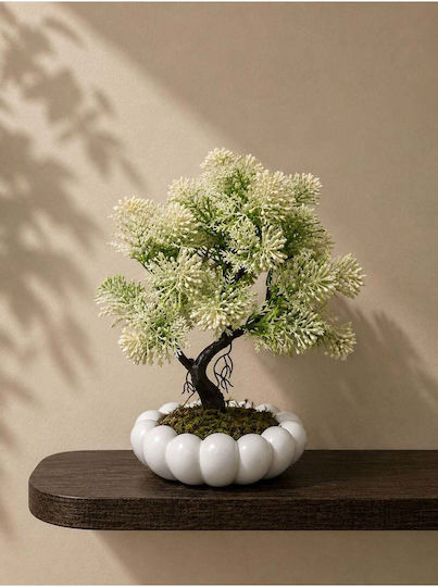 Stewehome Decorative Artificial Bonsai Kasbati White Pot White