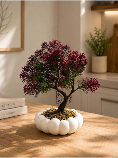 Stewehome Decorative Bohemian Style Artificial Burgundy Chrysanthemum White Wicker Pot Burgundy