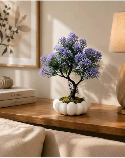 Stewehome Decorative Artificial Purple Bonsai Chrysanthemum White Glossy Pot Purple