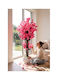Stewehome Artificial Pink Japanese Spring Tree Natural Wooden Trunk Plastic Sphere Pot White 27x33x81 Cm