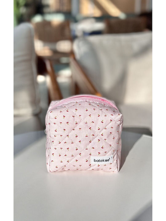 Enpapa Small Makeup Bag Crispy Cherries Pattern Jute Multicolour 13x13x9 Cm