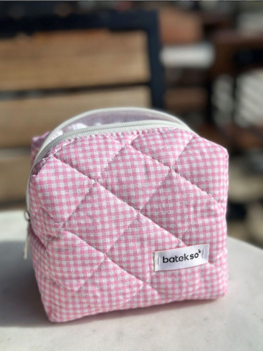 Enpapa Small Makeup Bag Pink Checkered Design Pink 13x13x9 Cm