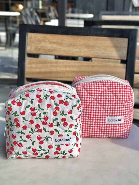 Enpapa Set 2 Pieces Small Makeup Bags Cherry Red Checked Red 13x13x9 Cm