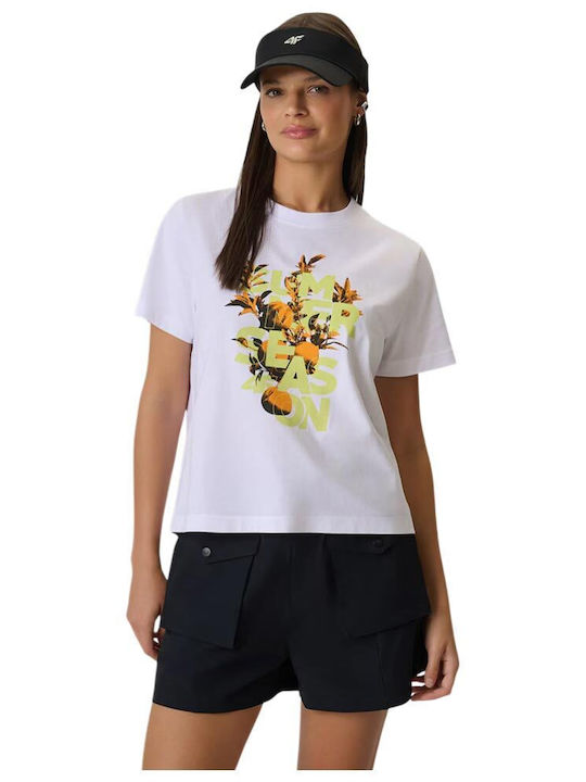 4F Bluza Damă Bumbac Mâneci Scurte Albă
