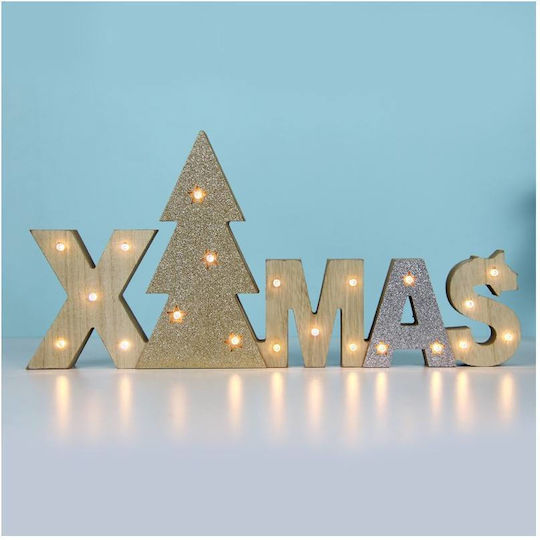 Christmas Decorative Wooden Sign Inscription Xmas 21 LED Warm White Batteries 2xAAA IP20 375x25x180mm