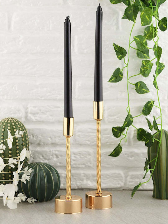 SteweHome Set Of Metal Candle Holders In Gold Colour 2 Pieces