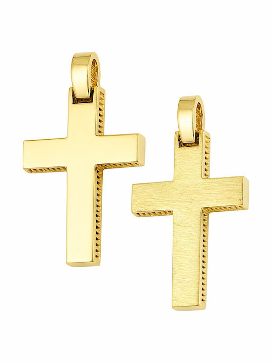 Senzio Belibasakis Male Gold Cross 14K Double Sided with Chain