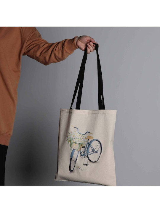 Enpapa Fabric Shopping Bag Bicycle Design Beige 35x40 Cm
