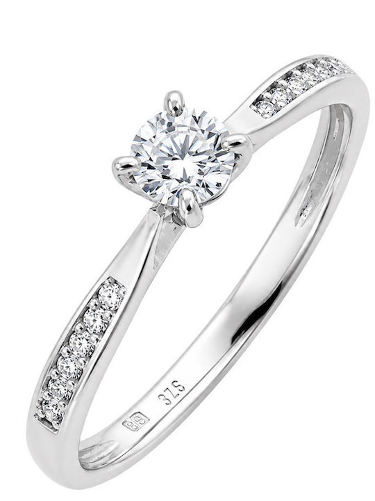 Einzelner Steine Ringe aus Weißgold 9K mit Zirkon