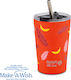 Nava "we Care" Thermos Cup Stainless Steel / Plastic BPA Free 350ml Palm Banana with Straw