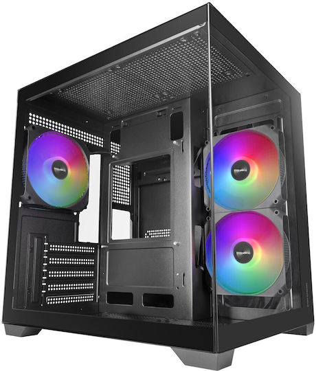 Mars Gaming MC-VIEW3 Gaming Mikro-Turm Computergehäuse mit Seitenfenster und RGB-Beleuchtung Schwarz