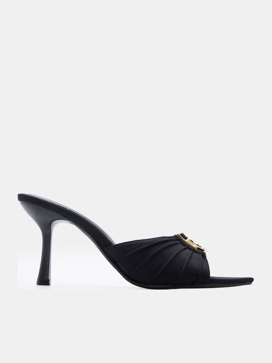 Luigi Satin Mules With High Heel In Black Colour