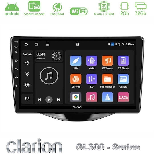 Clarion Car Audio System for Peugeot 108 / 107 Toyota Aygo Citroen C1 (Bluetooth USB AUX WiFi GPS Apple CarPlay Android Auto) with 9" Touch Screen