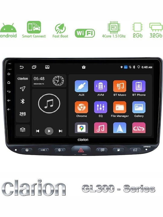 Clarion Car Audio System for Fiat Punto Evo / Punto 2018 (Bluetooth/USB/AUX/WiFi/GPS/Apple CarPlay/Android Auto) with 9" Touch Screen