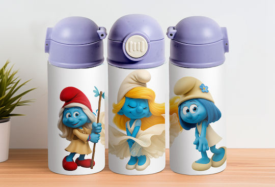 Kids Water Bottle Thermos Stainless Steel Cap With Straw Purple 360ml
