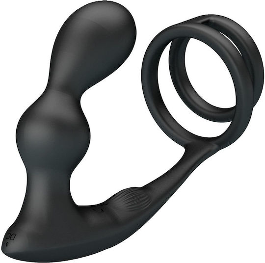 Mr Play Penis Testicle Ring Set Vibrating Anal Plug 12 Functions Black
