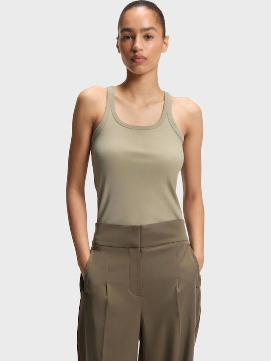 Boss Bluză damă din bumbac fără mâneci Light Olive