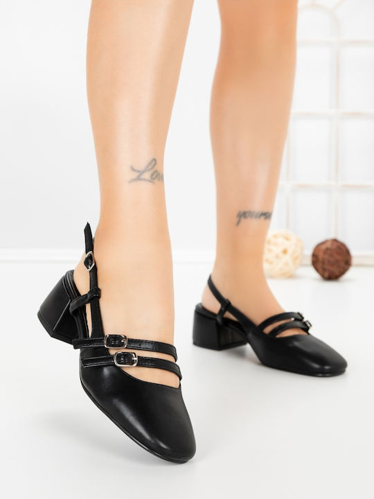 Pantofi cu toc cu toc mediu gros Negre
